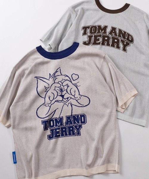 Tom&Jerry(トムアンドジェリー)の「【72】【TOM&JERRY/トムとジェリー】カレッジロゴ & キャラクターデザイン リンガー半袖ニット /バックデザイン/ショート丈(ニット/セーター・レディース・ブルー/グレー/レッド/ミント・M/L/XL)」の3枚目の写真