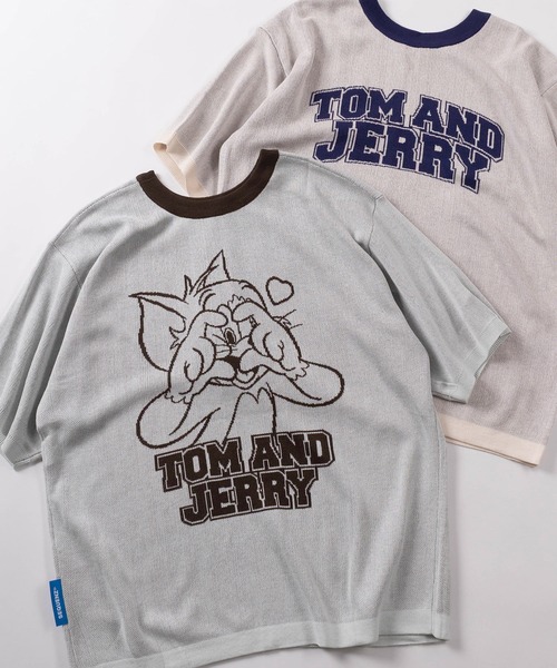 Tom&Jerry(トムアンドジェリー)の「【72】【TOM&JERRY/トムとジェリー】カレッジロゴ & キャラクターデザイン リンガー半袖ニット /バックデザイン/ショート丈(ニット/セーター・レディース・ブルー/グレー/レッド/ミント・M/L/XL)」の2枚目の写真