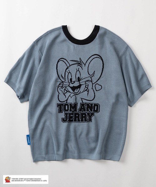Tom&Jerry(トムアンドジェリー)の「【72】【TOM&JERRY/トムとジェリー】カレッジロゴ & キャラクターデザイン リンガー半袖ニット /バックデザイン/ショート丈(ニット/セーター・レディース・ブルー/グレー/レッド/ミント・M/L/XL)」の7枚目の写真