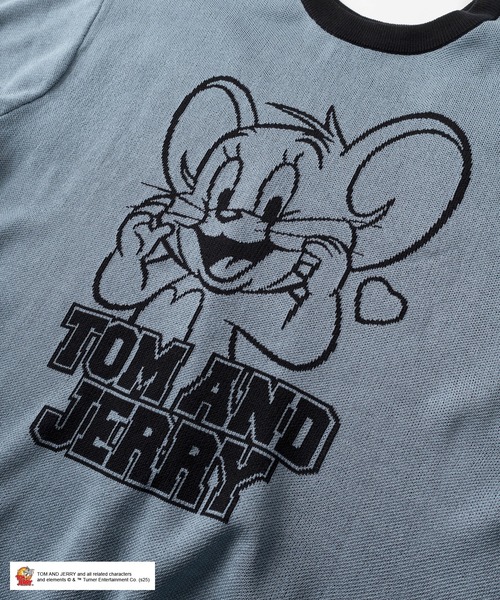 Tom&Jerry(トムアンドジェリー)の「【72】【TOM&JERRY/トムとジェリー】カレッジロゴ & キャラクターデザイン リンガー半袖ニット /バックデザイン/ショート丈(ニット/セーター・レディース・ブルー/グレー/レッド/ミント・M/L/XL)」の12枚目の写真