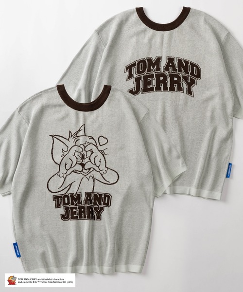 Tom&Jerry(トムアンドジェリー)の「【72】【TOM&JERRY/トムとジェリー】カレッジロゴ & キャラクターデザイン リンガー半袖ニット /バックデザイン/ショート丈(ニット/セーター・レディース・ブルー/グレー/レッド/ミント・M/L/XL)」の6枚目の写真