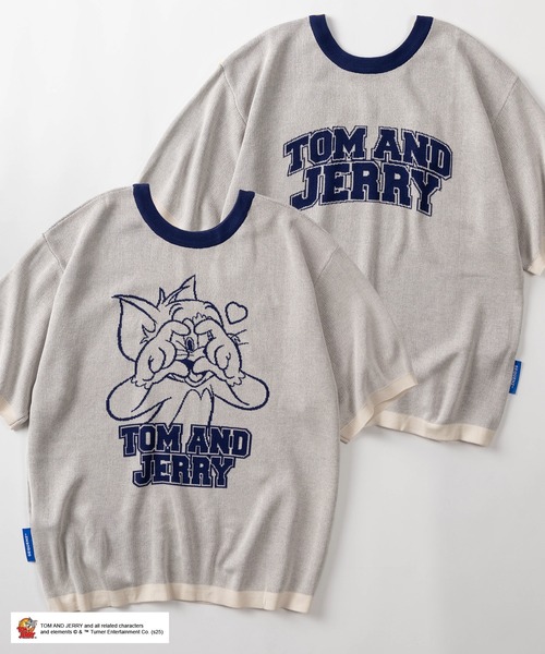 Tom&Jerry(トムアンドジェリー)の「【72】【TOM&JERRY/トムとジェリー】カレッジロゴ & キャラクターデザイン リンガー半袖ニット /バックデザイン/ショート丈(ニット/セーター・レディース・ブルー/グレー/レッド/ミント・M/L/XL)」の5枚目の写真