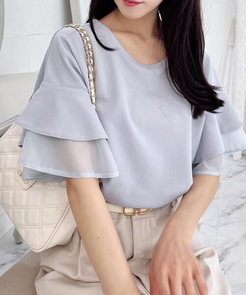 INGNI（イング）の「袖シアーフレアトップス（その他トップス・レディース・オフホワイト/ライトブルー/ブラック・M）」の3枚目の写真