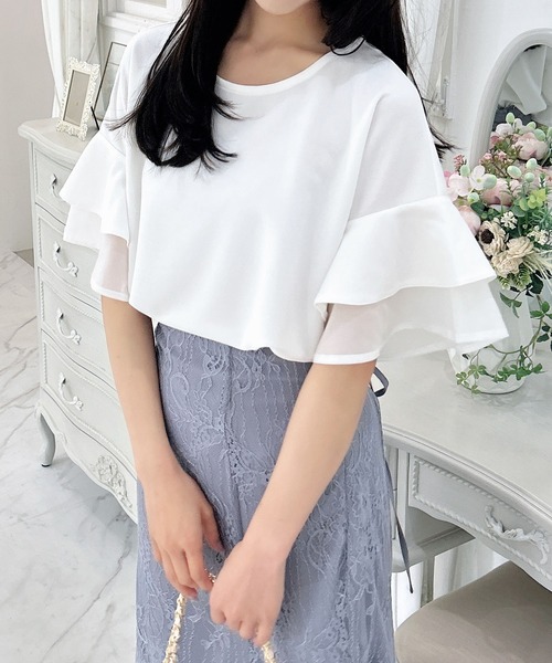 INGNI（イング）の「袖シアーフレアトップス（その他トップス・レディース・オフホワイト/ライトブルー/ブラック・M）」の4枚目の写真