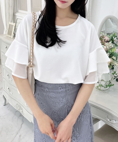 INGNI（イング）の「袖シアーフレアトップス（その他トップス・レディース・オフホワイト/ライトブルー/ブラック・M）」の6枚目の写真