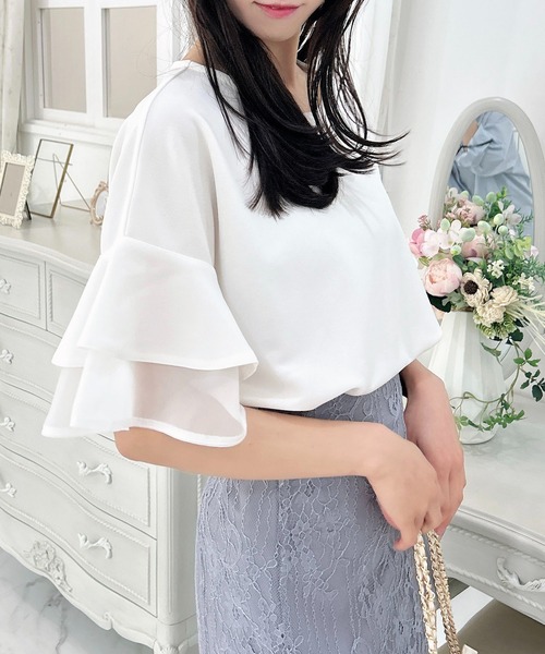 INGNI（イング）の「袖シアーフレアトップス（その他トップス・レディース・オフホワイト/ライトブルー/ブラック・M）」の7枚目の写真