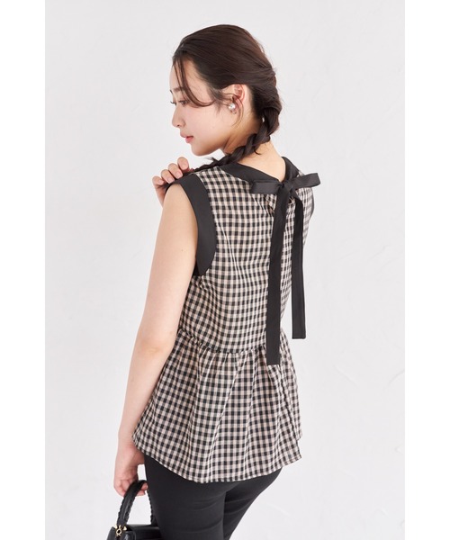 ZOZO限定】バックリボンギンガムチェックペプラムブラウス
