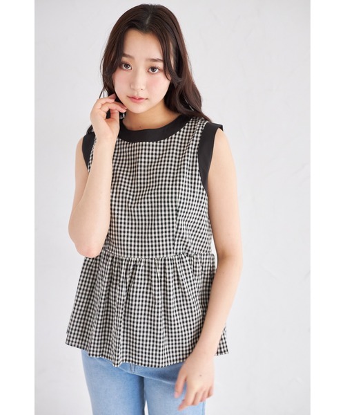ZOZO限定】バックリボンギンガムチェックペプラムブラウス