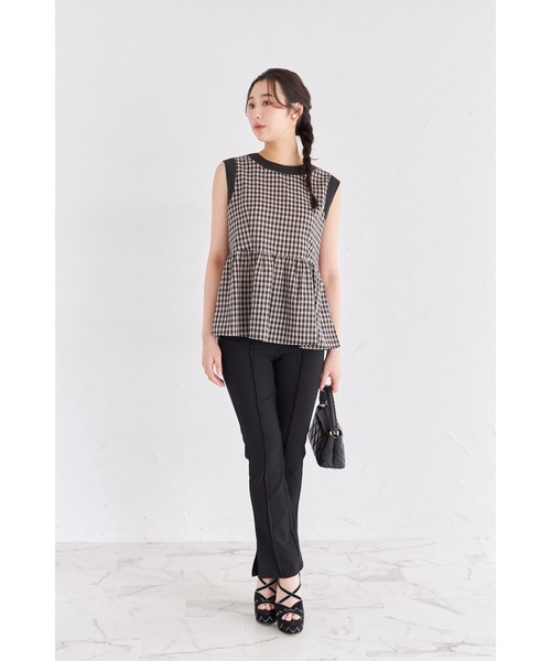 (新品)大きいサイズ　トゥービーシック　3XL ぺプラムブラウス　リボン　紺 LILY BROWN｜【WEB限定カラー】3wayシアージャガードペプラム