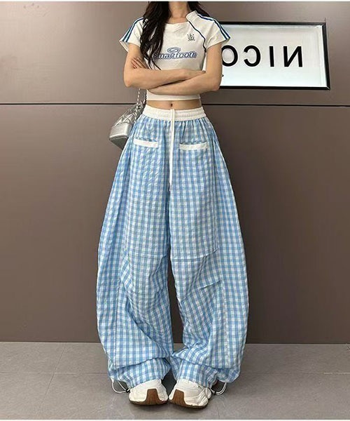gossip!ロサンゼルス(ゴシップロサンゼルス)の「Y2Kカーブデザイン ギンガムチェックパンツ(その他パンツ・レディース・ブルー/レッド/ブラック・M/S)」の2枚目の写真