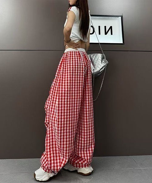 gossip!ロサンゼルス(ゴシップロサンゼルス)の「Y2Kカーブデザイン ギンガムチェックパンツ(その他パンツ・レディース・ブルー/レッド/ブラック・M/S)」の10枚目の写真