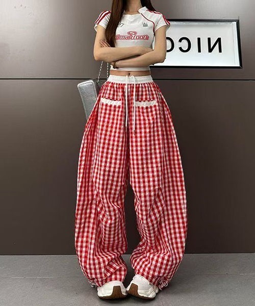 gossip!ロサンゼルス(ゴシップロサンゼルス)の「Y2Kカーブデザイン ギンガムチェックパンツ(その他パンツ・レディース・ブルー/レッド/ブラック・M/S)」の11枚目の写真