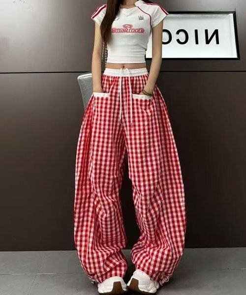 gossip!ロサンゼルス(ゴシップロサンゼルス)の「Y2Kカーブデザイン ギンガムチェックパンツ(その他パンツ・レディース・ブルー/レッド/ブラック・M/S)」の13枚目の写真