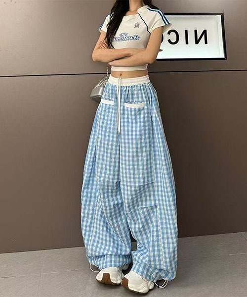 gossip!ロサンゼルス(ゴシップロサンゼルス)の「Y2Kカーブデザイン ギンガムチェックパンツ(その他パンツ・レディース・ブルー/レッド/ブラック・M/S)」の8枚目の写真