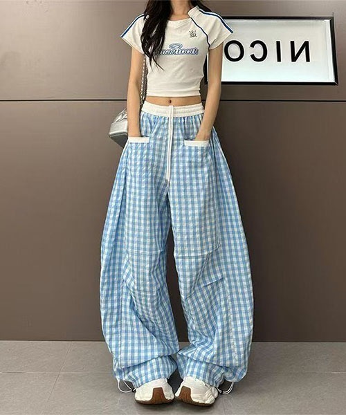 gossip!ロサンゼルス(ゴシップロサンゼルス)の「Y2Kカーブデザイン ギンガムチェックパンツ(その他パンツ・レディース・ブルー/レッド/ブラック・M/S)」の6枚目の写真