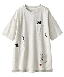 ネコ刺しゅうビッグプルオーバー