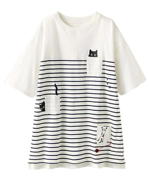 BELLUNA PLUS(ベルーナ)の「ネコ刺しゅうビッグプルオーバー(Tシャツ/カットソー・レディース・チャコール/オフホワイト/ホワイト系/オートミール・X-LARGE/LARGE/MEDIUM)」の20枚目の写真