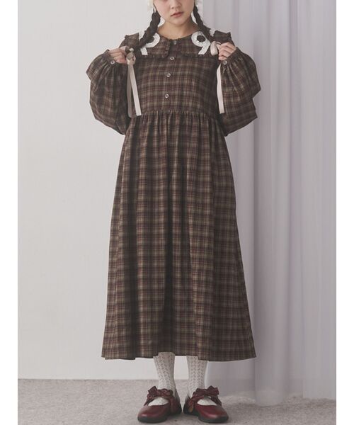 merry jenny（メリージェニー）の「くるくるフリルカラーワンピース（ワンピース・レディース・ネイビー/ブラウン/レッド・FREE）」の2枚目の写真