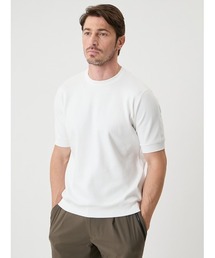 未使用品級　AOURE /アウール　半袖ニットTシャツ/白/M　リブ　メンズ NEVE サマーニットコンビTシャツ(ニット)｜トップス｜AOURE