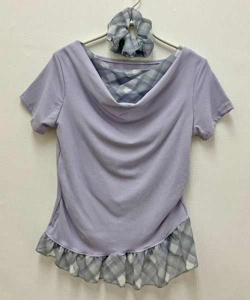 NANAHACHI(ナナハチ)の「チェックフリル ドレープトップス&シュシュセット(Tシャツ/カットソー・レディース・ラベンダー/ライトブルー/アイボリー・FREE)」の21枚目の写真