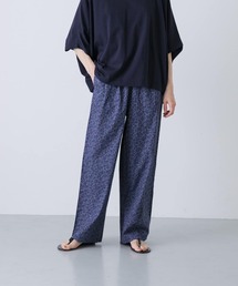 まゆ様　JSボタニカルパンツ　ネイビー AMBIDEX Store △80/2強撚コットン ギャバゴムタックパンツ(F
