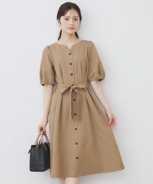 セール】タックパフスリーブワンピース【洗濯機洗い可/イージー