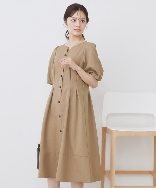 index（インデックス）の「タックパフスリーブワンピース【洗濯機洗い可/イージーアイロン】（ワンピース・レディース・ブラウン系その他/キャメル/ネイビー・42/40/38/36）」の8枚目の写真