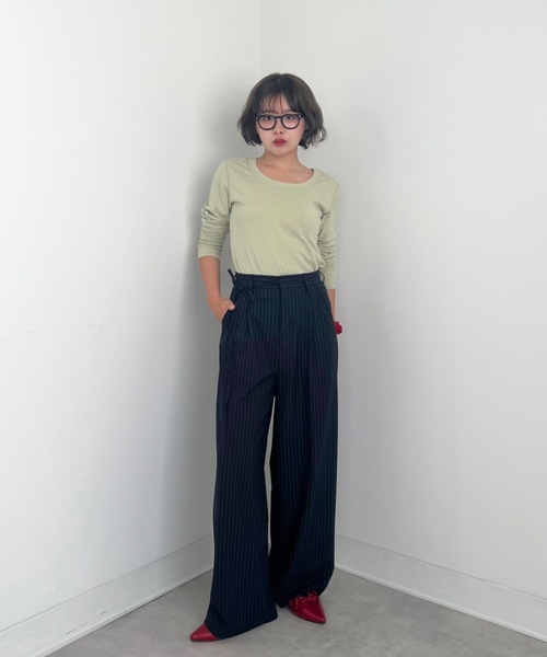 ZOZOMARKET(ゾゾマーケット)の「ZOZOMARKET by tomoka - リボンデザインワイドスラックス(スラックス・レディース・ネイビー×ホワイト/ブラック・マルチサイズ)」の5枚目の写真