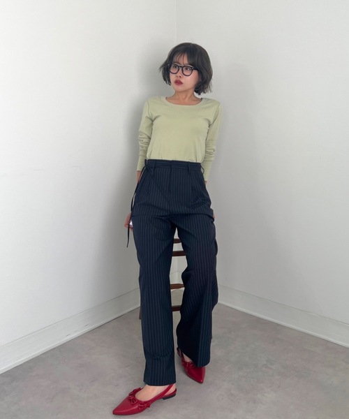 ZOZOMARKET(ゾゾマーケット)の「ZOZOMARKET by tomoka - リボンデザインワイドスラックス(スラックス・レディース・ネイビー×ホワイト/ブラック・マルチサイズ)」の6枚目の写真