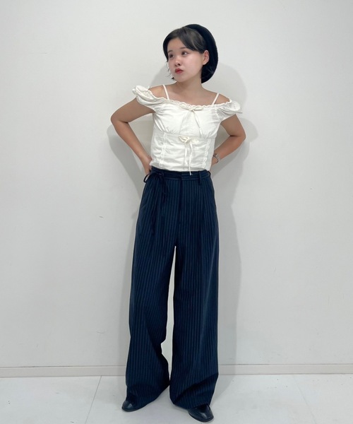 ZOZOMARKET(ゾゾマーケット)の「ZOZOMARKET by tomoka - リボンデザインワイドスラックス(スラックス・レディース・ネイビー×ホワイト/ブラック・マルチサイズ)」の18枚目の写真