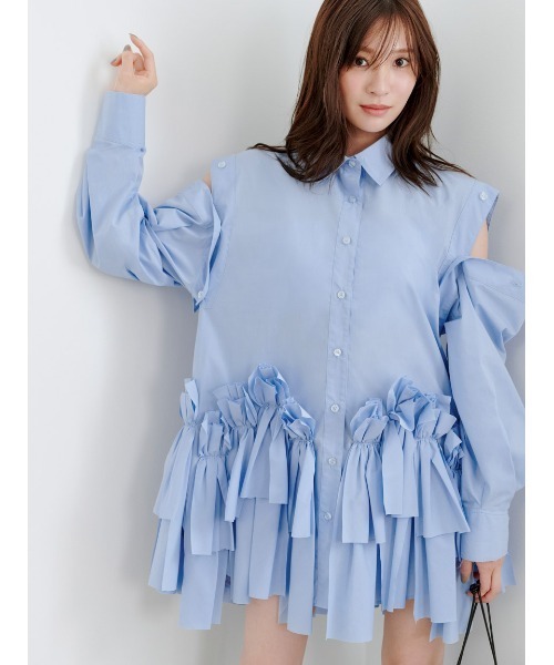 snidel スナイデル　リボンベルトシャツミディワンピース　S SNIDEL（スナイデル）の「リボンベルトシャツミディワンピース
