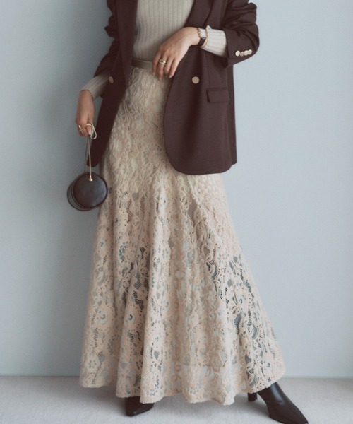 ベロアレースナロースカート（スカート）｜anuans（アニュアンス）の