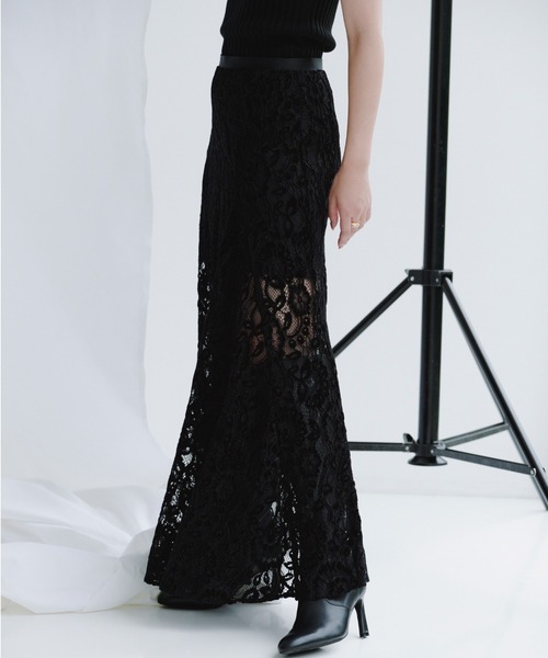 anuans（アニュアンス）の「ベロアレースナロースカート（スカート・レディース・ホワイト/イエロー系その他/ブラック・MEDIUM/SMALL）」の3枚目の写真