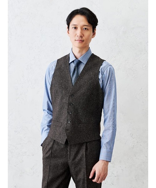 シルクネップ ホームスパンベスト グレー/ブラウン/ネイビー（スーツ