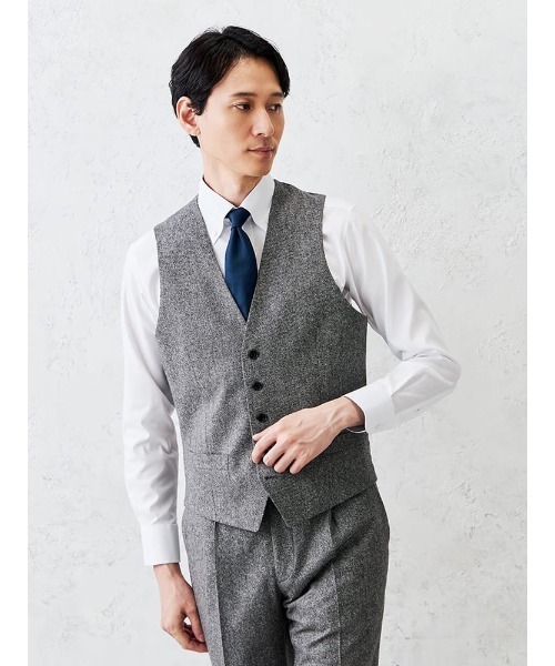 Perfect Suit FActory（パーフェクトスーツファクトリー）の「シルクネップ　ホームスパンベスト　グレー/ブラウン/ネイビー（スーツベスト・メンズ・グレー/ネイビー/ブラウン・M/L/S/LL）」の2枚目の写真