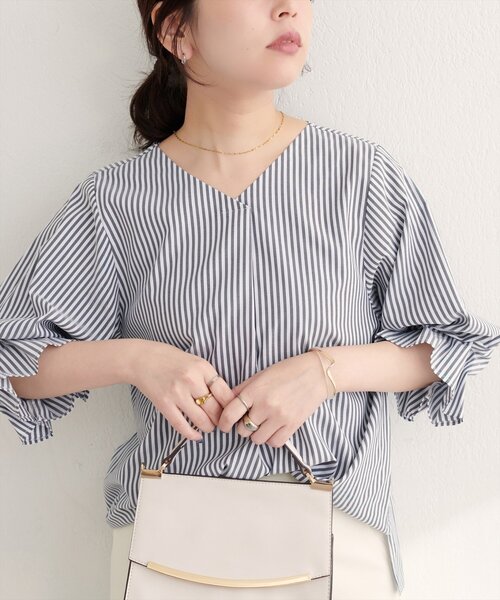 natural couture(ナチュラルクチュール)の「【WEB限定】麻レーヨンタック袖ブラウス(シャツ/ブラウス・レディース・オレンジ/その他1/アイボリー/サックスブルー/ブラック・FREE)」の5枚目の写真