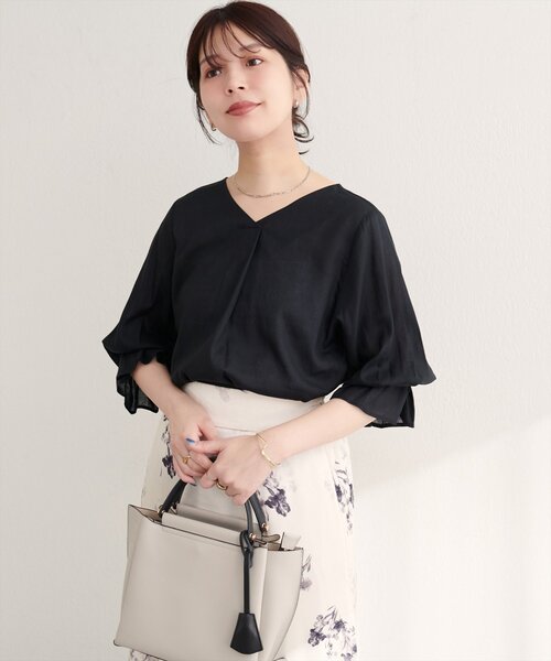 natural couture(ナチュラルクチュール)の「【WEB限定】麻レーヨンタック袖ブラウス(シャツ/ブラウス・レディース・オレンジ/その他1/アイボリー/サックスブルー/ブラック・FREE)」の9枚目の写真