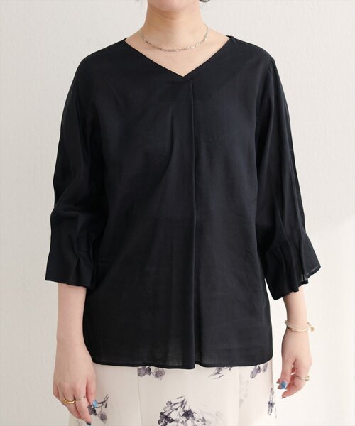 natural couture(ナチュラルクチュール)の「【WEB限定】麻レーヨンタック袖ブラウス(シャツ/ブラウス・レディース・オレンジ/その他1/アイボリー/サックスブルー/ブラック・FREE)」の8枚目の写真
