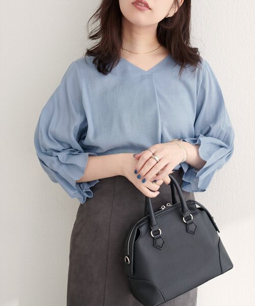 natural couture(ナチュラルクチュール)の「【WEB限定】麻レーヨンタック袖ブラウス(シャツ/ブラウス・レディース・オレンジ/その他1/アイボリー/サックスブルー/ブラック・FREE)」の21枚目の写真
