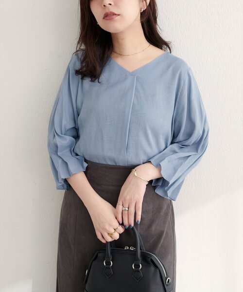 natural couture(ナチュラルクチュール)の「【WEB限定】麻レーヨンタック袖ブラウス(シャツ/ブラウス・レディース・オレンジ/その他1/アイボリー/サックスブルー/ブラック・FREE)」の16枚目の写真