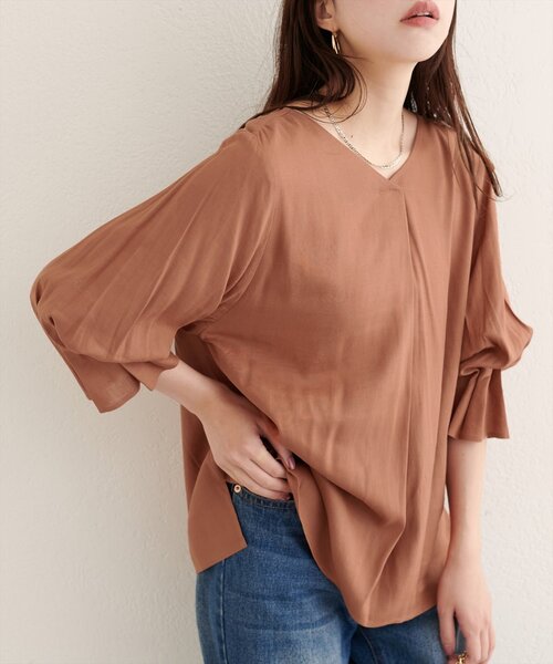 natural couture(ナチュラルクチュール)の「【WEB限定】麻レーヨンタック袖ブラウス(シャツ/ブラウス・レディース・オレンジ/その他1/アイボリー/サックスブルー/ブラック・FREE)」の22枚目の写真