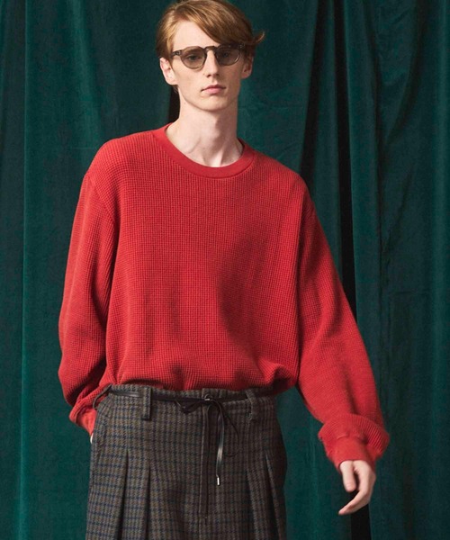 UNISEX》Prime-Over Crew Neck Long Sleeve Waffle T-Shirt/プライム 