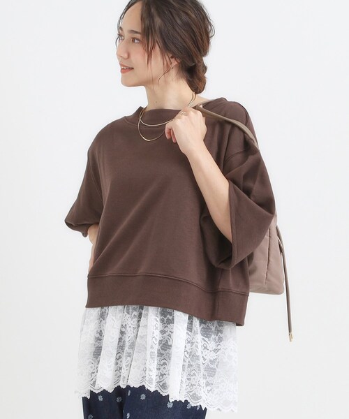 Cutie Blonde(キューティーブロンド)の「【2点セット】ハーフスリーブミニ裏毛プルオーバー&レースタンクトップSET(その他トップス・レディース・ライトグレー/ダークブラウン/チャコールグレー・00)」の3枚目の写真