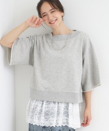 Cutie Blonde | 【2点セット】ハーフスリーブミニ裏毛プルオーバー＆レースタンクトップSET(その他トップス)