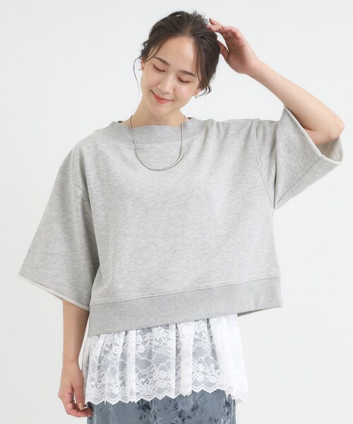 Cutie Blonde(キューティーブロンド)の「【2点セット】ハーフスリーブミニ裏毛プルオーバー&レースタンクトップSET(その他トップス・レディース・ライトグレー/ダークブラウン/チャコールグレー・00)」の18枚目の写真