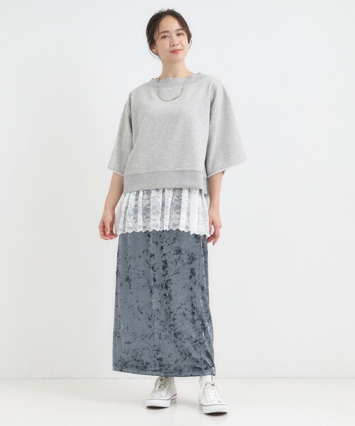 Cutie Blonde(キューティーブロンド)の「【2点セット】ハーフスリーブミニ裏毛プルオーバー&レースタンクトップSET(その他トップス・レディース・ライトグレー/ダークブラウン/チャコールグレー・00)」の22枚目の写真