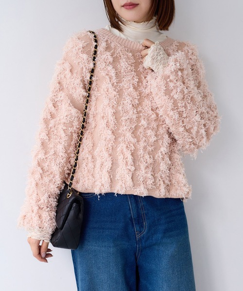 リボンヤーンフリンジニットプルオーバー（ニット/セーター）｜VIS