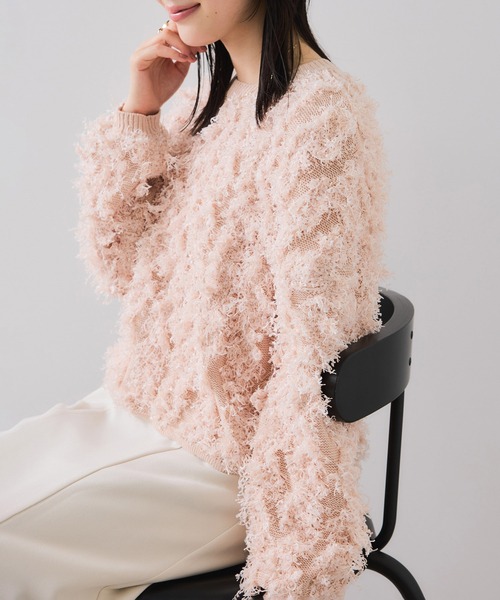 VIS（ビス）の「リボンヤーンフリンジニットプルオーバー（ニット/セーター・レディース・オフホワイト/チャコールグレー/ピンク系その他2・FREE）」の15枚目の写真