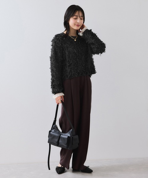 VIS（ビス）の「リボンヤーンフリンジニットプルオーバー（ニット/セーター・レディース・オフホワイト/チャコールグレー/ピンク系その他2・FREE）」の5枚目の写真