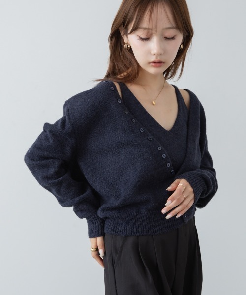 Bab(バブ)の「ボタンデザインキャミSETニット(ニット/セーター・レディース・イエロー/アイボリー/チャコールグレー・FREE)」の17枚目の写真